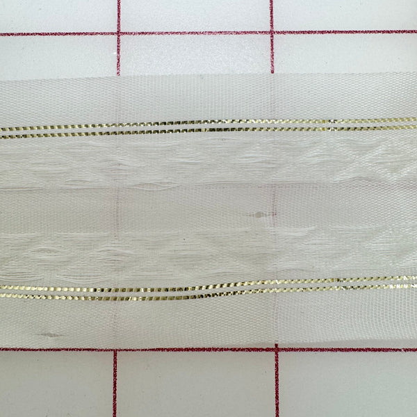 Trim - 1.5-inch Vintage White Ribbon with Metallic Gold Threads 3.5YD Piece Close-Out