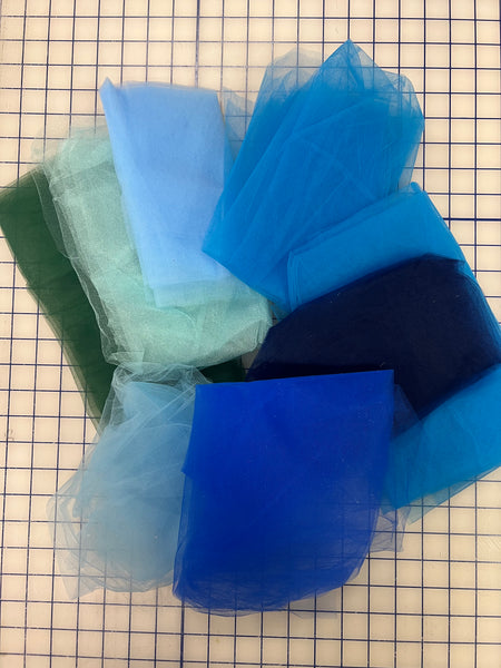 Grab Bag - Tulle Pieces- Shades of Blue/ Green 5 YDS