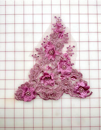 Applique - 3D Flowers Beaded Embroidered Dusty Mauve New!