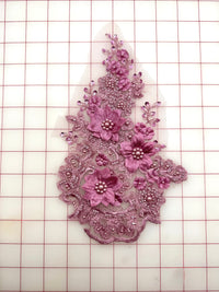 Applique - 3D Flowers Beaded Embroidered Dusty Mauve New!