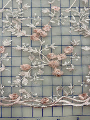 Fancy Organza -Embroidered  Flower Design Euro Pink on White Only 4 Yards Left!
