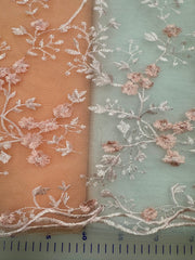 Fancy Organza -Embroidered  Flower Design Euro Pink on White Only 4 Yards Left!