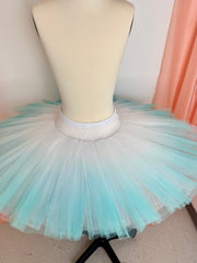 Ready-To-Wear Classical Tutu Skirt White with Teal Ombre at Outer Edge Only One!