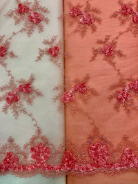 Fancy Lace - 52-inches Wide Coral with 3D Flowers Special Purchase!