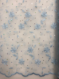 Fancy Organza - 52-inches Wide Light Blue Embroidered with Iridescent Dots