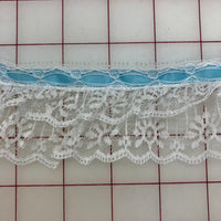 Trim - 2.5-inch Ruffled Lace White with Light Blue Ribbon