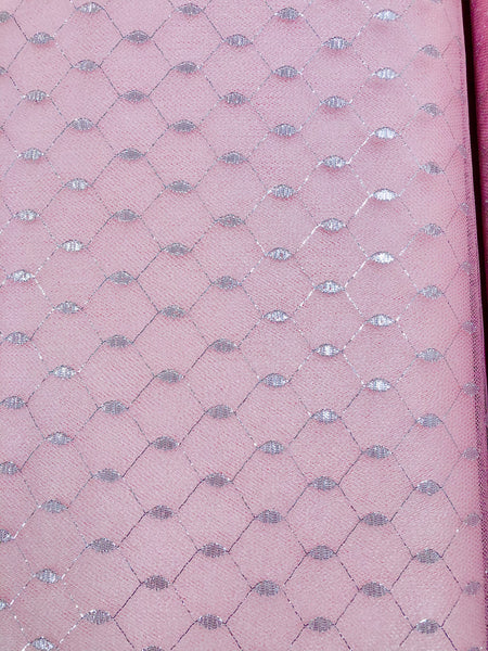 Tutu Net - 60-inches Wide Paris Pink with Silver Metallic Design