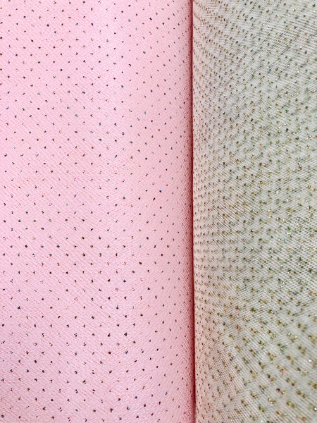 Fancy Tulle - 54-inches Wide Pale Ballet Pink with Iridescent Silver Micro-Dots