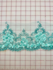 Applique - Fancy Lace - Mint with 3D Flowers Border Trim