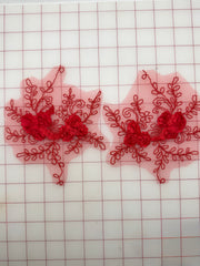Appliques Fancy Lace - Red with 3D Flowers Large Pairs