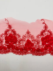 Trim - Fancy Lace - Red with 3D Flowers Border Trim