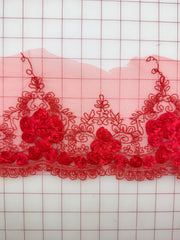Trim - Fancy Lace - Red with 3D Flowers Border Trim