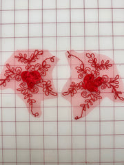 Appliques Fancy Lace - Red with 3D Flowers Small Pairs