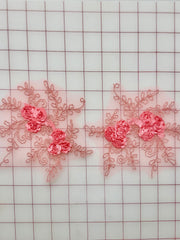 Appliques - Fancy Lace - Coral with 3D Flowers Large Pairs