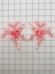 Appliques - Fancy Lace - Coral with 3D Flowers Small Pairs