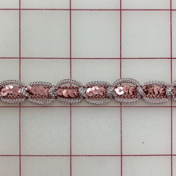 Metallic Trim - 1/2-inch Wide  Sequined Pink and Silver Close-Out