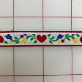 Non-Metallic Trim - 3/8-inch White with Red Hearts and Flowers Pattern
