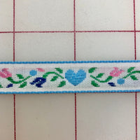 Non-Metallic Trim - 3/8-inch White with Light Blue Hearts and Flowers Pattern