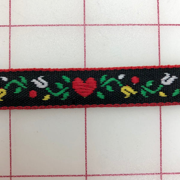 Non-Metallic Trim - 3/8-inch Black with Red Hearts and Flowers Pattern