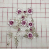 Applique - Sequined Lace Flower Motif Rose and Silver