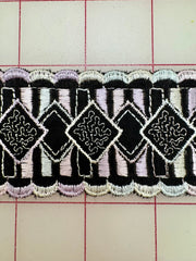 Metallic Trim - 2-inch Vintage Black, and Palest Blue and Pink Embroidered Ribbon