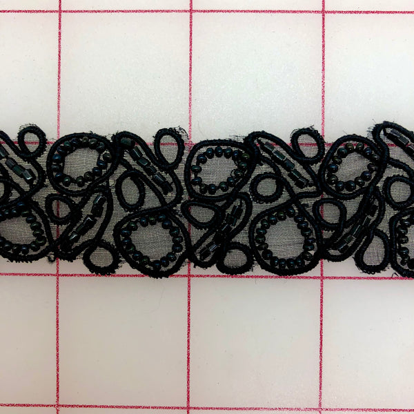 Non-Metallic Trim - 1-inch Vintage Black Beaded  Close-Out Only 2-Yards Left