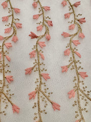 Trim - 52-inches Long Dusty Rose with Gold Embroidered on Tulle Vines NEW!