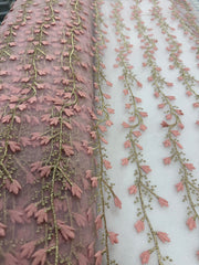 Fancy Tulle - 52-inches Wide Dusty Rose with Gold Embroidered on Tulle NEW!
