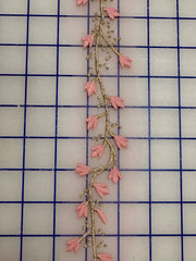Trim - 52-inches Long Dusty Rose with Gold Embroidered on Tulle Vines NEW!