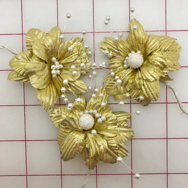 Flowers - Gold with Pearls 3-Packs