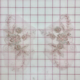 Applique - Beaded Lace Flower Pairs Dusty Rose and Silver