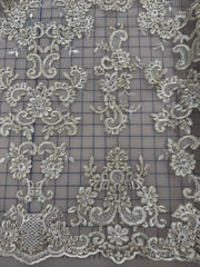 Fancy Lace - 52-inches Wide Metallic Corded Embroidered Gold on Ivory NEW!