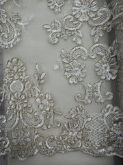 Fancy Lace - 52-inches Wide Metallic Corded Embroidered Gold on Ivory NEW!