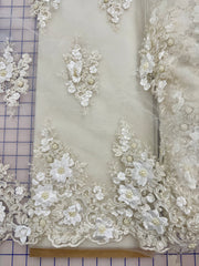 Fancy Lace - 52-inches Wide 3D Flowers Beaded Embroidered Ivory