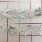 Metallic Trim - 1-inch  Flower Trim White and Silver
