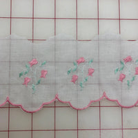 Trim - Beautiful  White with Pink and Mint Green Embroidery