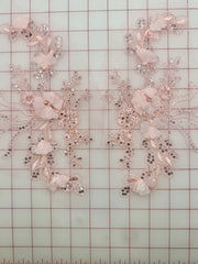 Applique - Fancy Lace - Corded Sequined Embroidered 3D Pink Pairs