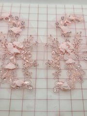 Applique - Fancy Lace - Corded Sequined Embroidered 3D Pink Pairs