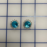 Button - Silver with Turquoise and Crystal, 2-Pack Close-Out
