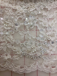 Fancy Lace - 57-inches Wide Corded Sequined and Beaded White