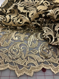 Fancy Lace - Black Chiffon with Metallic Gold Embroidery 56-inches Wide 2-One-Yard Pieces Left!