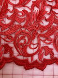 Fancy Lace - Embroidered Lace 50-inches Wide Red Two 1.375-Yard Pieces Left!