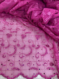 Fancy Lace - Iridescent Sparkle-Sequin Scalloped Lace 49-inches Wide Fuchsia. Only a few yards Left!  Close-Out