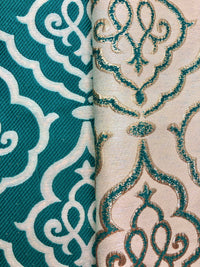Brocade - 50-inches Wide Reversible Ivory with Pale Gold Metallic Design and Teal 1-Yard and 1.375-Yard Pieces Left!