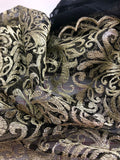 Fancy Lace - Black Mesh with Metallic Gold Embroidered Design 59-inches Wide Three 1-Yard Piecess Left!