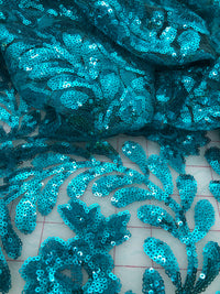 Fancy Lace - 58-inches Wide Sequined Green Two 1-Yard Pieces Left!