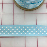 Single Face Satin Ribbon - 7/8-inch Light Blue with White Polka Dots