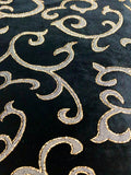 Stretch Velvet - 60-inches Wide Black with Golden Metallic Swirls Three 1-Yard Pieces Left!