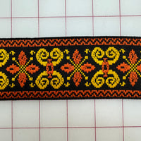 Non-Metallic Trim - 2.25-inches wide Vintage Black Orange and Golden Yellow Embroidered Trim Close-Out