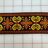 Non-Metallic Trim - 2.25-inches wide Vintage Black Orange and Golden Yellow Embroidered Trim Close-Out